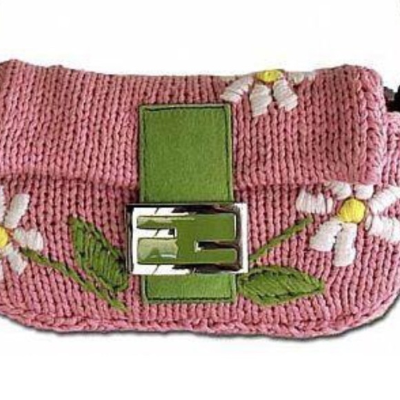 Fendi Handbags - Fendi Light Pink Pop-corn crochet Logo flap badg